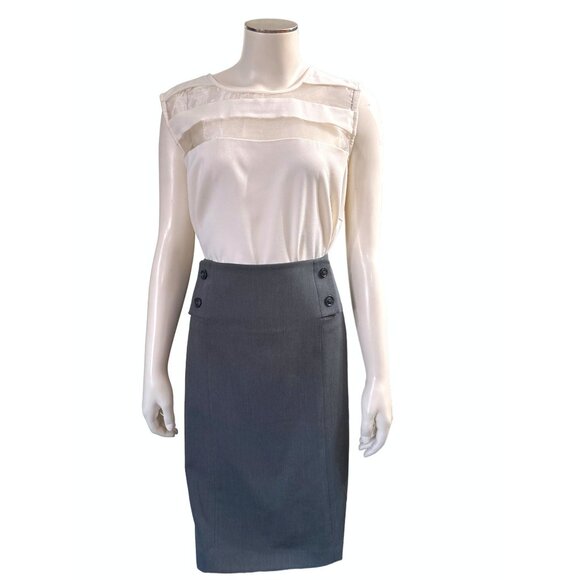 Alex Marie Gray Pencil Skirt Button Accents Size 16 Lining Business Wear Designe - Picture 9 of 12
